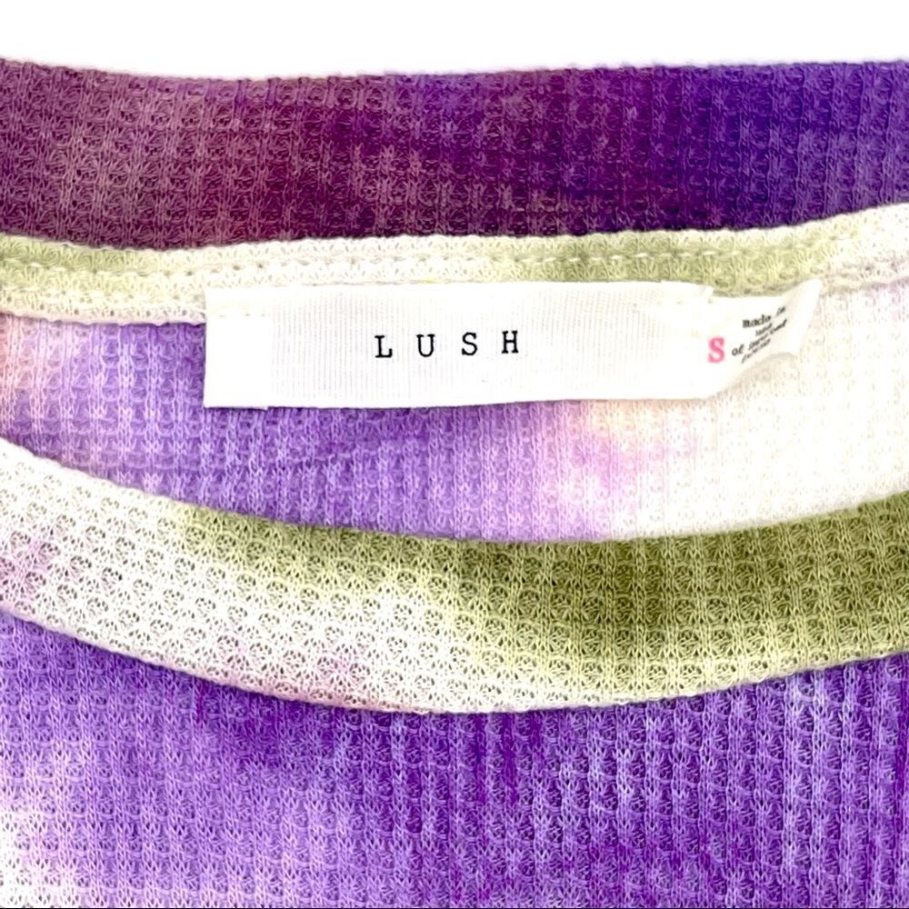 LUSH Women's Crop Top Long Sleeve Peach and Olive Tie-Dye Twist small - Picture 4 of 6